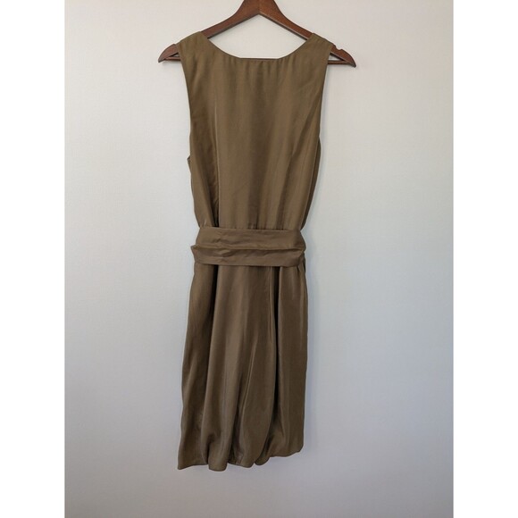 Club Monaco Silk Sardinia Dress Belted Olive Wedding Guest Bubble Hem Sz 10 NWT - Picture 4 of 9